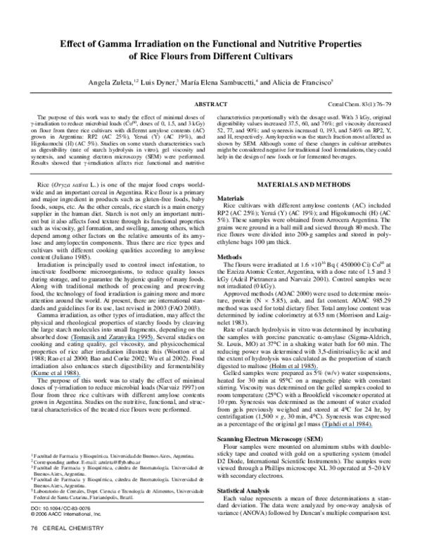 (PDF) Effect of Gamma Irradiation on the Functional and Nutritive