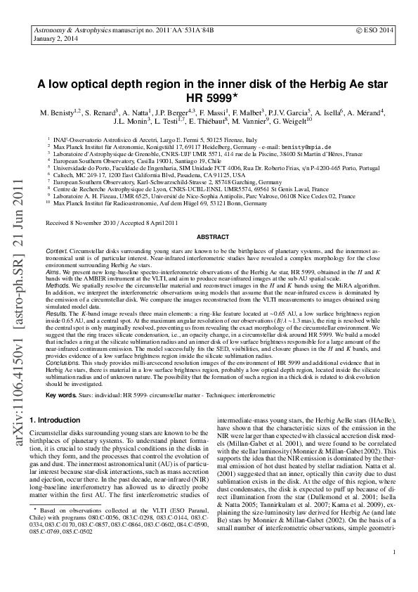 (PDF) A low optical depth region in the inner disk of the Herbig Ae ...
