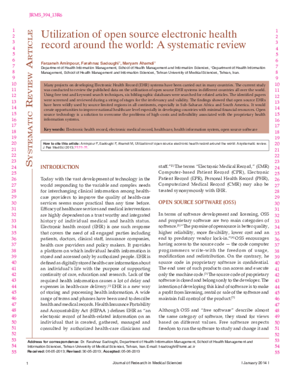 (PDF) Utilization of open source electronic health record around the ...