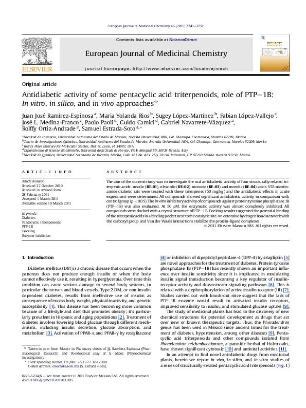 (PDF) Antidiabetic activity of some pentacyclic acid triterpenoids ...