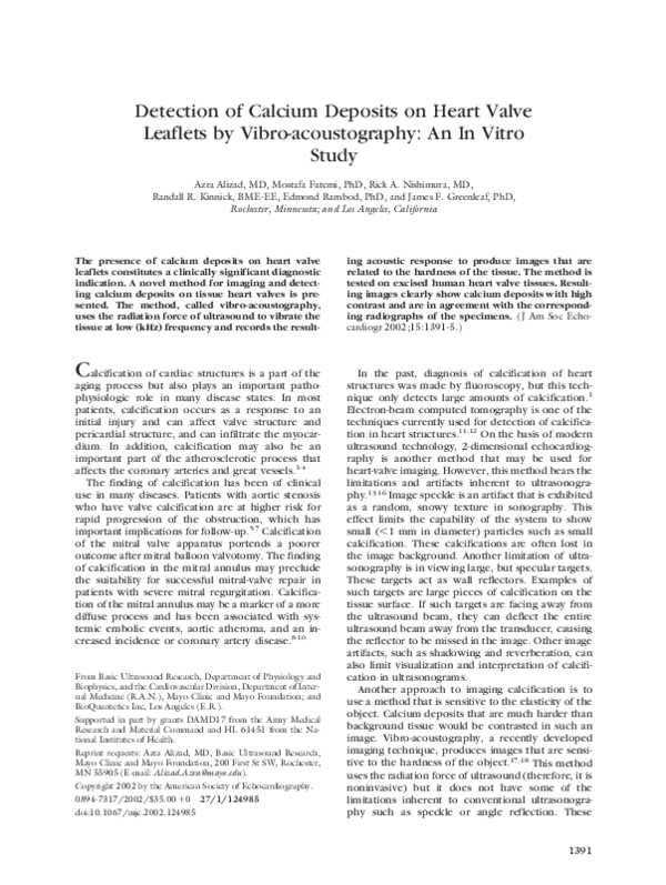 (PDF) Detection of Calcium Deposits on Heart Valve Leaflets by Vibro