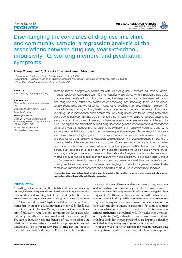 (PDF) Disentangling the Correlates of Drug Use in a Clinic and ...
