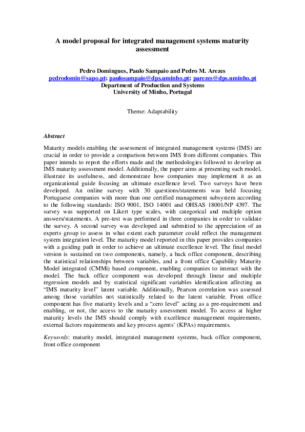 (PDF) A model proposal for integrated management systems maturity ...