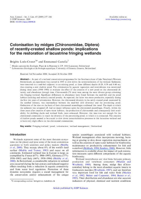 (PDF) Colonisation by midges (Chironomidae, Diptera) of recently ...