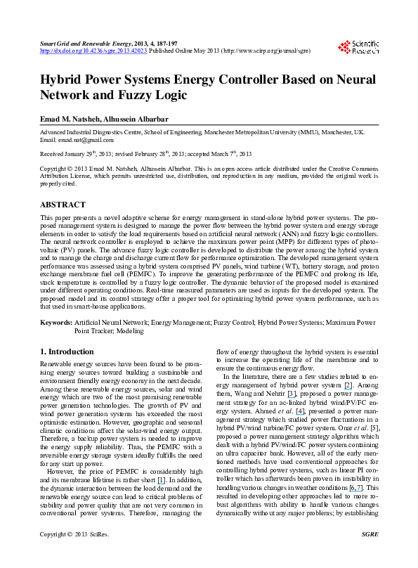 (PDF) Hybrid Power Systems Energy Controller Based on Neural Network ...