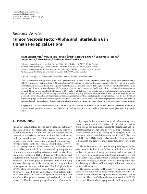 (PDF) Tumor Necrosis Factor-Alpha and Interleukin 6 in Human Periapical ...