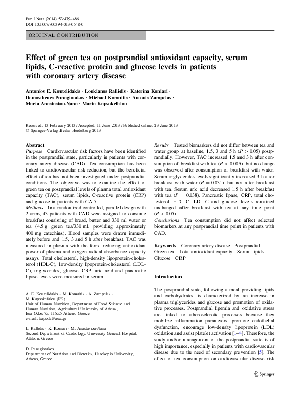 (PDF) Effect of green tea on postprandial antioxidant capacity, serum ...