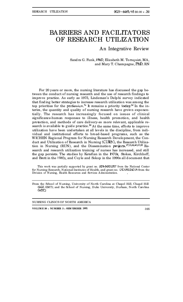 (PDF) Barriers and facilitators of research utilization. An integrative ...