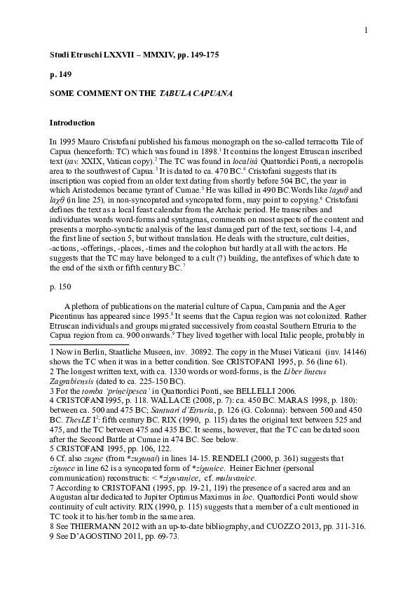 Some comment on the Tabula Capuana, in Studi Etruschi 77, 2014 [2015