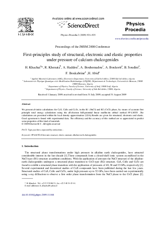 (PDF) First-principle study of structural, electronic and elastic ...