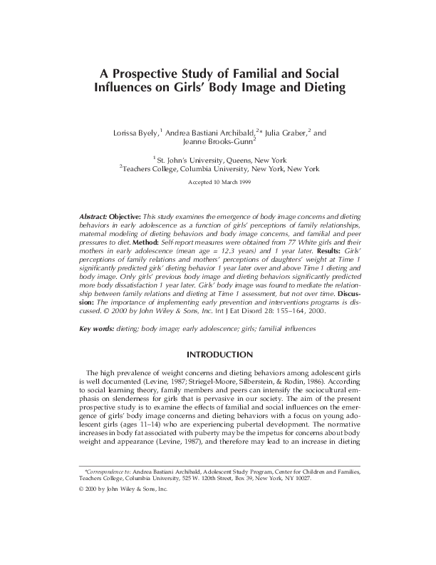 (PDF) A prospective study of familial and social influences on girls ...
