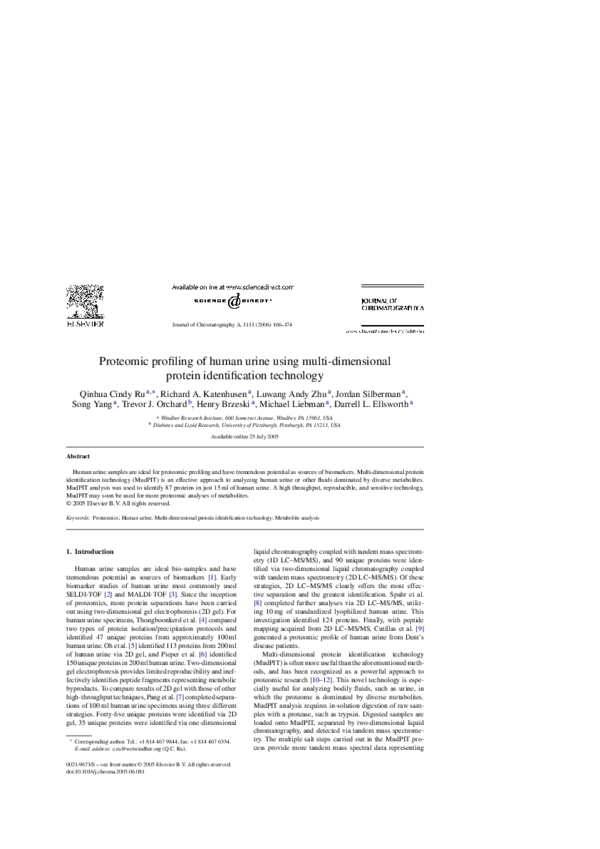 (PDF) Proteomic profiling of human urine using multi-dimensional ...