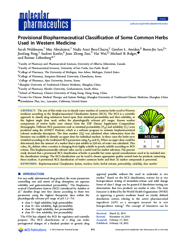 (PDF) Provisional Biopharmaceutical Classification of Some Common Herbs ...