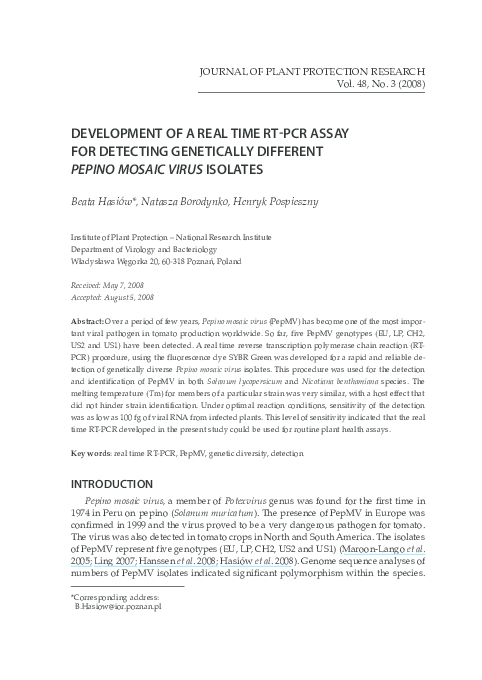 (PDF) Development of a Real-Time RT-PCR Assay for the Detection of ...