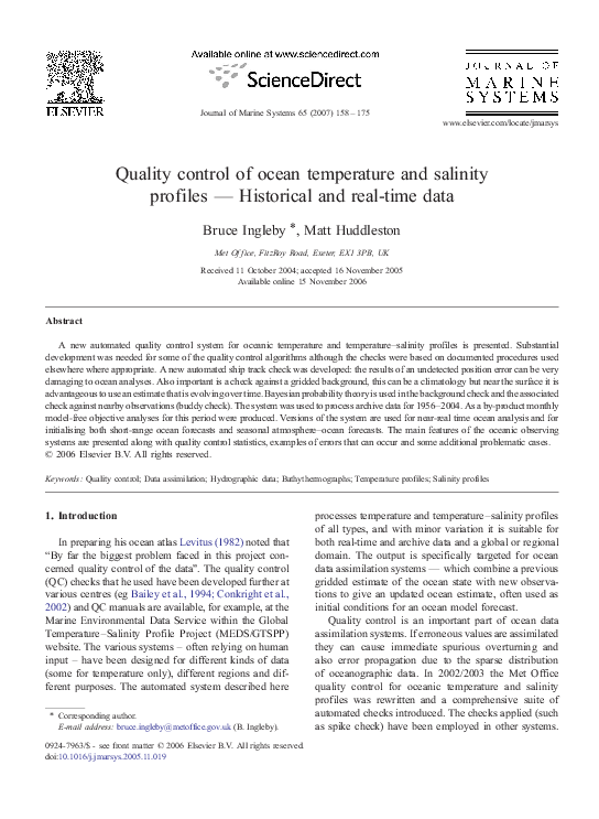 (PDF) Quality control of ocean temperature and salinity profiles ...