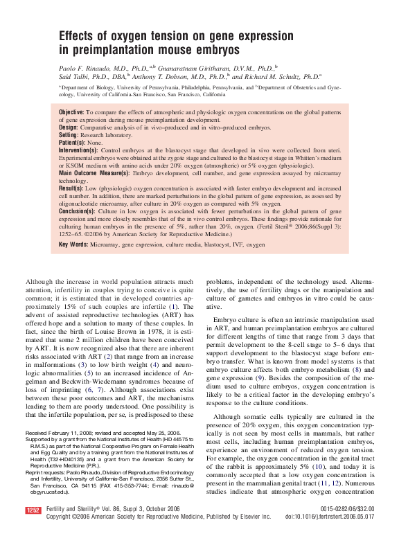 (PDF) Effects of oxygen tension on gene expression in preimplantation ...