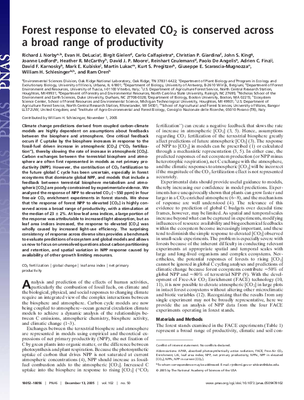 (PDF) Forest response to elevated CO2 is conserved across a broad range ...