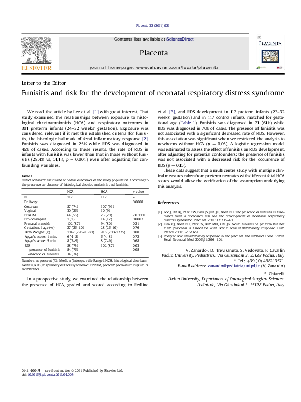 (PDF) Funisitis and risk for the development of neonatal respiratory ...