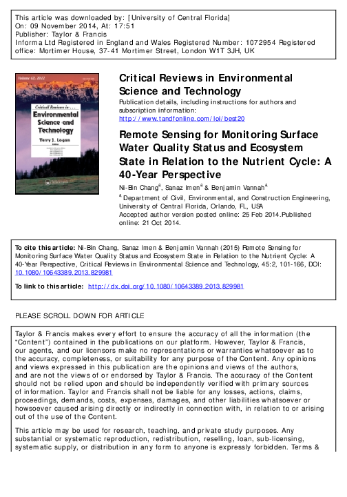 (PDF) Remote Sensing for Monitoring Surface Water Quality Status and ...