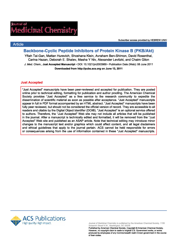 (PDF) Backbone Cyclic Peptide Inhibitors of Protein Kinase B (PKB/Akt)