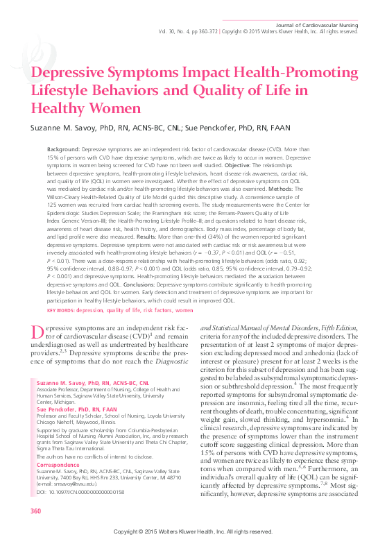 (PDF) Depressive Symptoms and Women's Health Behaviors