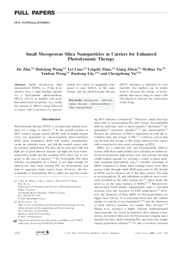 (PDF) Small Mesoporous Silica Nanoparticles as Carriers for Enhanced ...