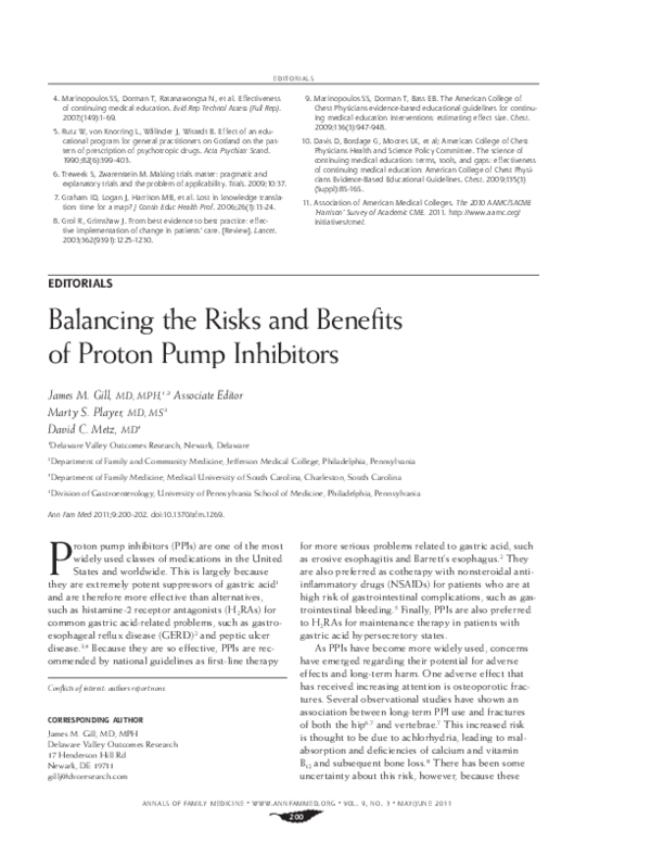 (PDF) Balancing the Risks and Benefits of Proton Pump Inhibitors