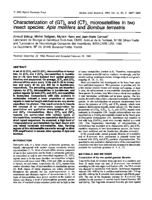 (PDF) Characterization of (GT) n and (CT) n microsatellites in two ...