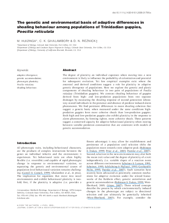 (PDF) The genetic and environmental basis of adaptive differences in ...
