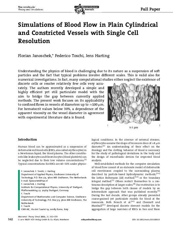 (PDF) Simulations of Blood Flow in Plain Cylindrical and Constricted ...