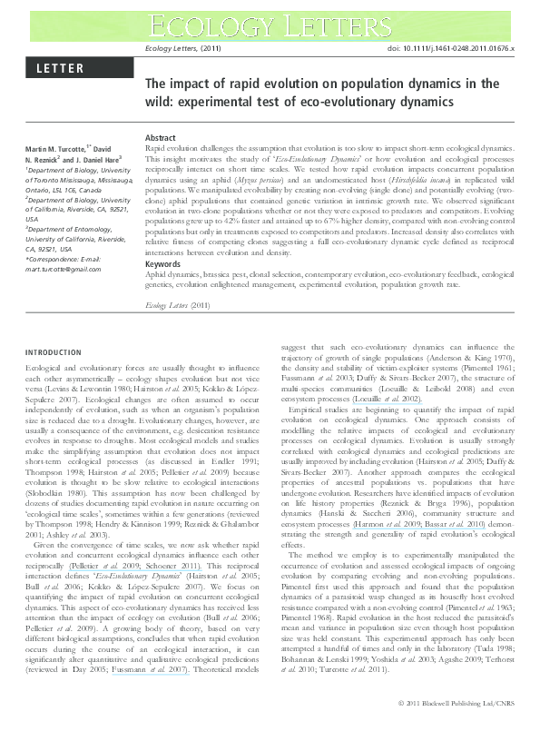 (PDF) The impact of rapid evolution on population dynamics in the wild ...