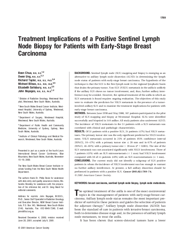 (PDF) Treatment implications of a positive sentinel lymph node biopsy ...