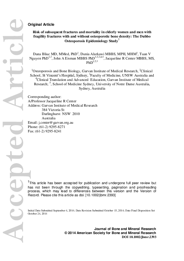 (PDF) Risk of Subsequent Fractures and Mortality in Elderly Women and ...
