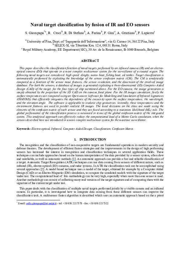 (PDF) Naval target classification by fusion of IR and EO sensors