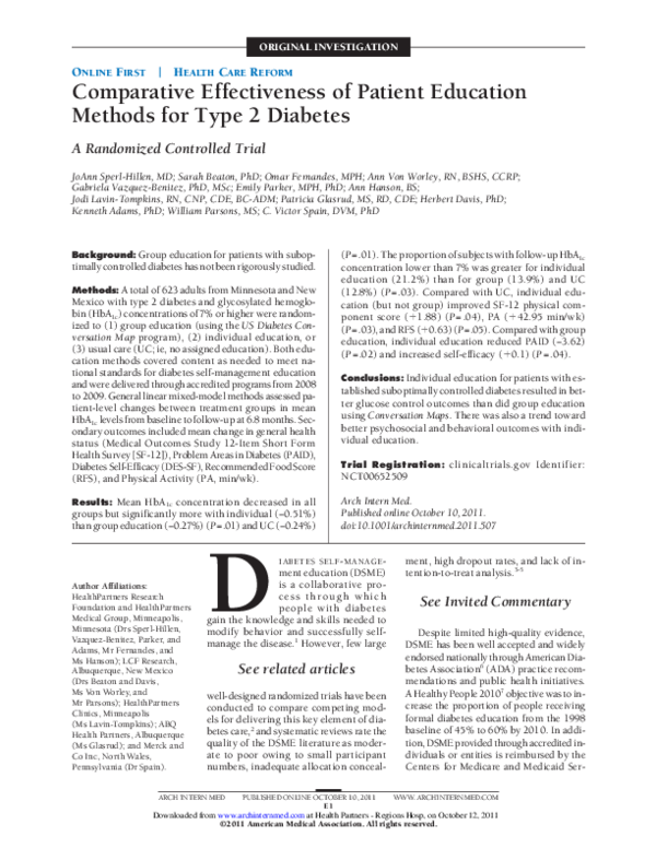 (PDF) Comparative Effectiveness of Patient Education Methods for Type 2 ...
