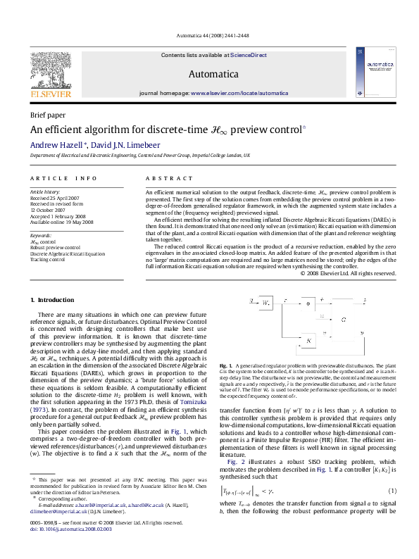 (PDF) An efficient algorithm for discrete-time preview control