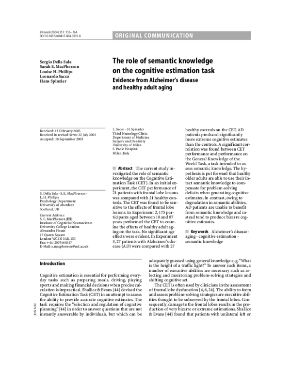 (PDF) The role of semantic knowledge on the cognitive estimation task