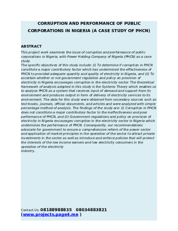  DOC CORRUPTION AND PERFORMANCE OF PUBLIC CORPORATIONS IN NIGERIA A