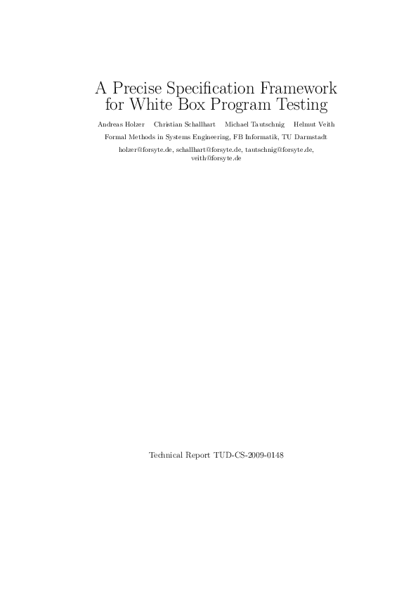 (PDF) A Precise Specification Framework for White Box Program Testing