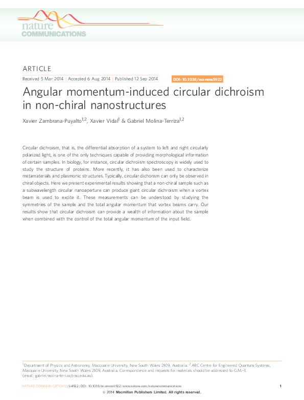 (PDF) Angular momentum-induced circular dichroism in non-chiral ...