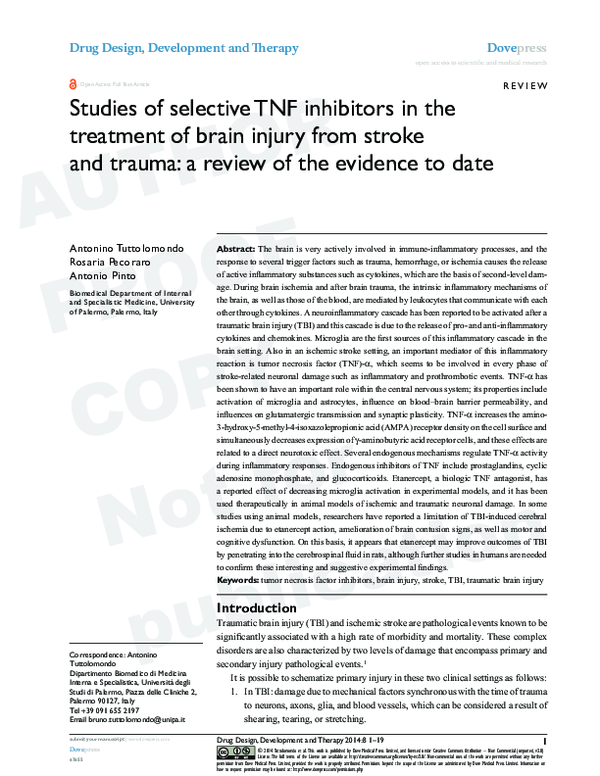 (PDF) Studies of selective TNF inhibitors in the treatment of brain ...