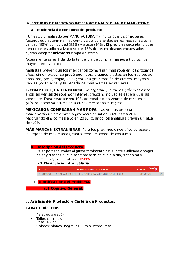 (DOC) IV. ESTUDIO DE MERCADO INTERNACIONAL Y PLAN DE MARKETING