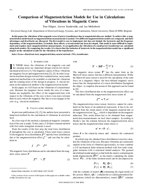 (PDF) Comparison of magnetostriction models for use in calculations of ...