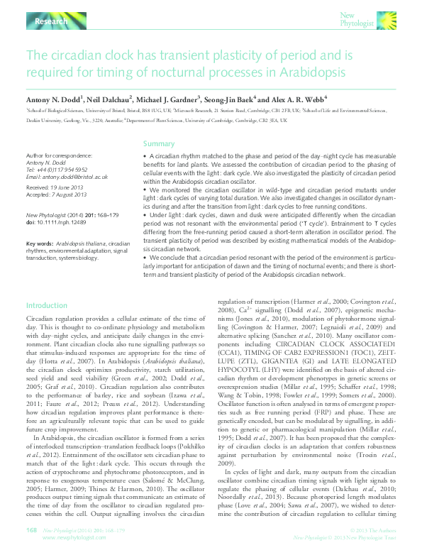 (PDF) The circadian clock has transient plasticity of period and is ...