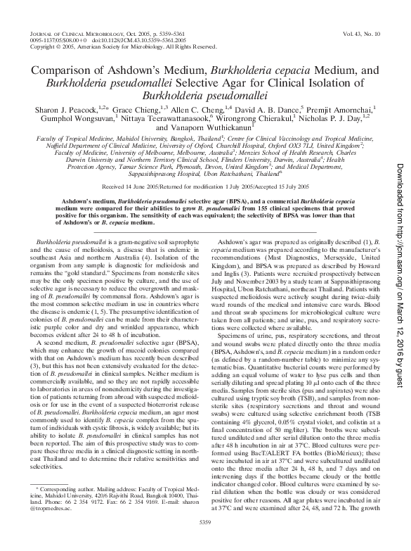 (PDF) Comparison of Ashdown's Medium, Burkholderia cepacia Medium, and ...