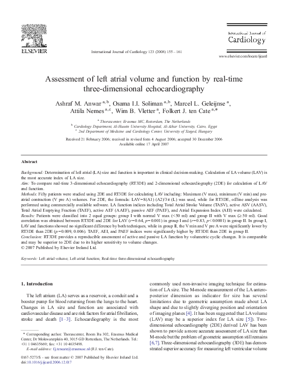 (PDF) Assessment of left atrial volume and function by real-time three ...