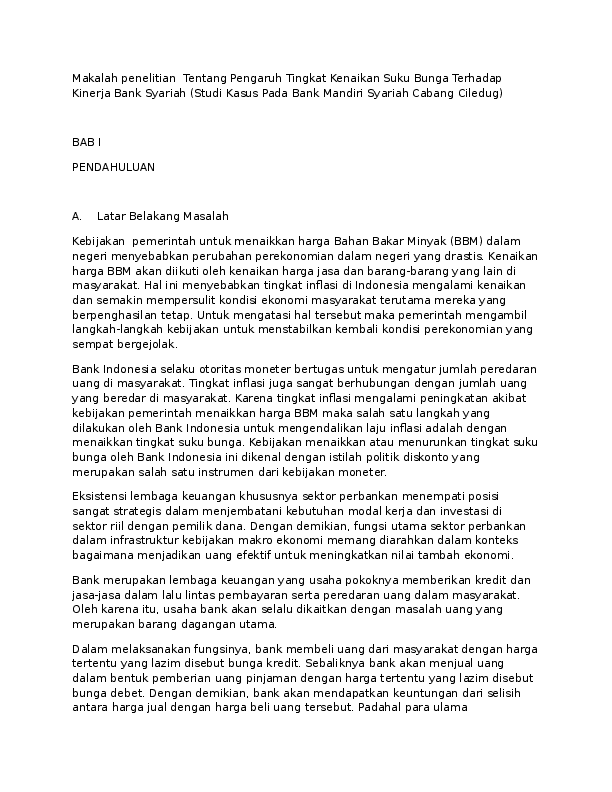 Doc Makalah Penelitian Tentang Pengaruh Tingkat Kenaikan Suku Bunga Terhadap Kinerja Bank Syariah Studi Kasus Pada Bank Mandiri Syariah Cabang Ciledug Papri Store Academia Edu