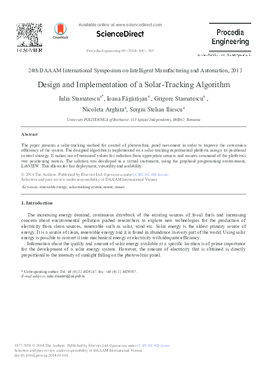 (PDF) Design and Implementation of a Solar-tracking Algorithm