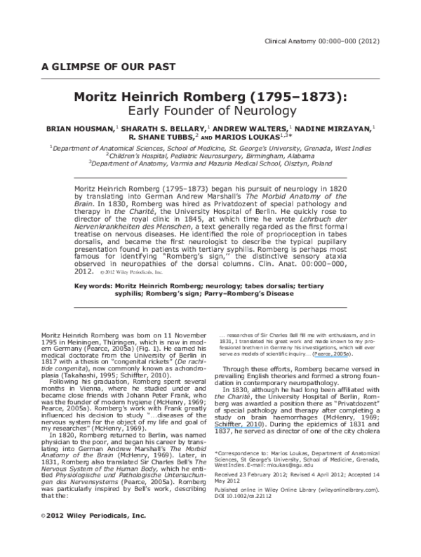 (PDF) Moritz Heinrich Romberg (1795-1873): Early founder of neurology