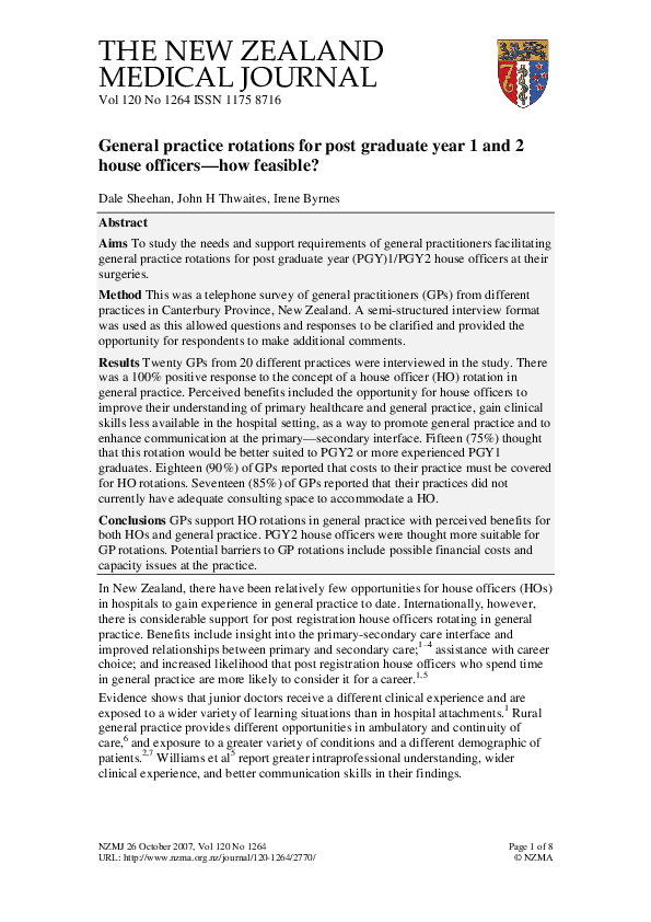 (PDF) General practice rotations for post graduate year 1 and 2 house officershow feasible